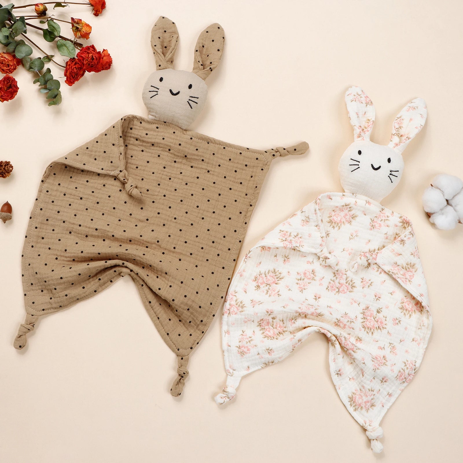 Pure Cotton Printed Cat Face Embroidery Rabbit Comfortable Blanket For Newborn Kids Stuffed Plush Toy Baby Saliva Towel Cat Doll