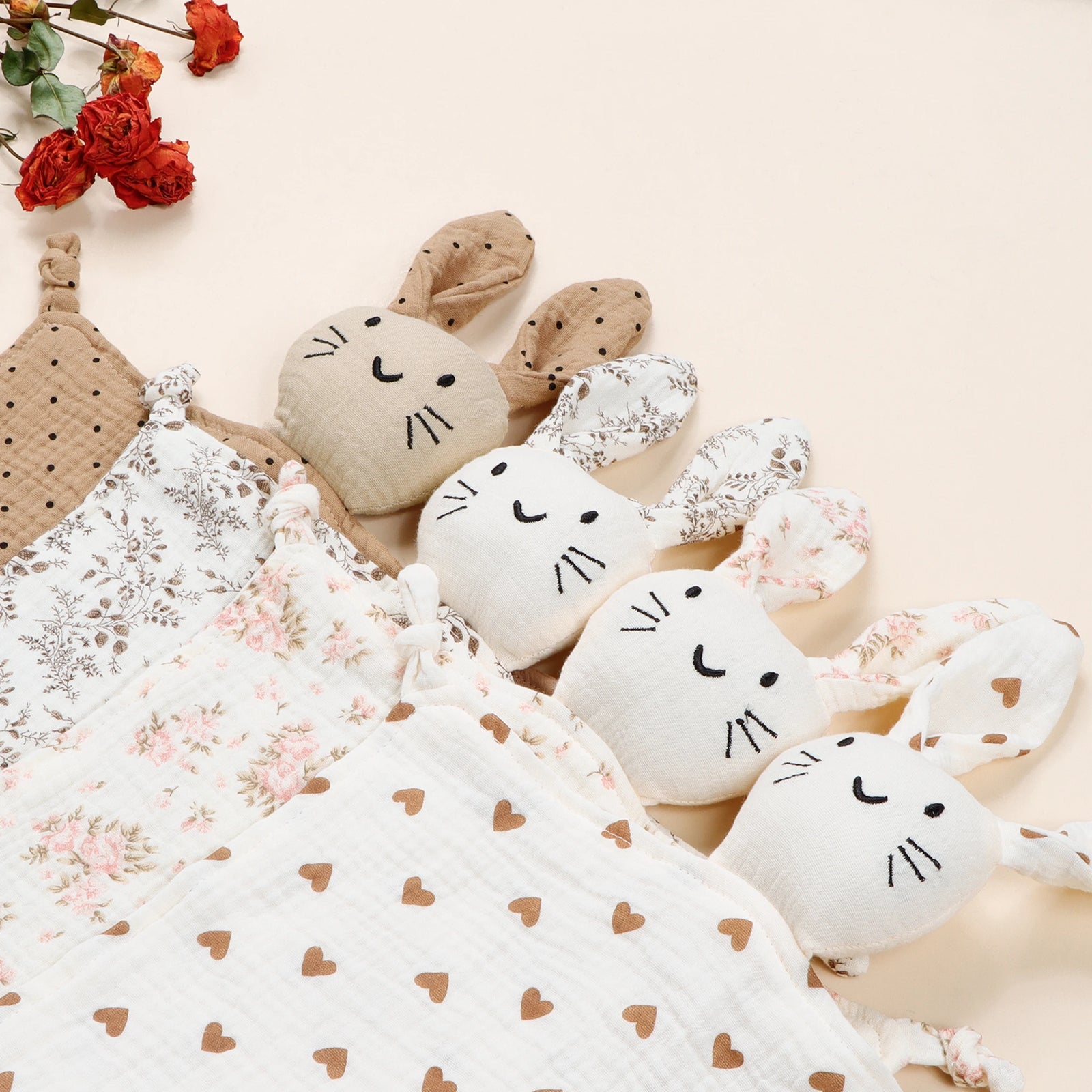 Pure Cotton Printed Cat Face Embroidery Rabbit Comfortable Blanket For Newborn Kids Stuffed Plush Toy Baby Saliva Towel Cat Doll