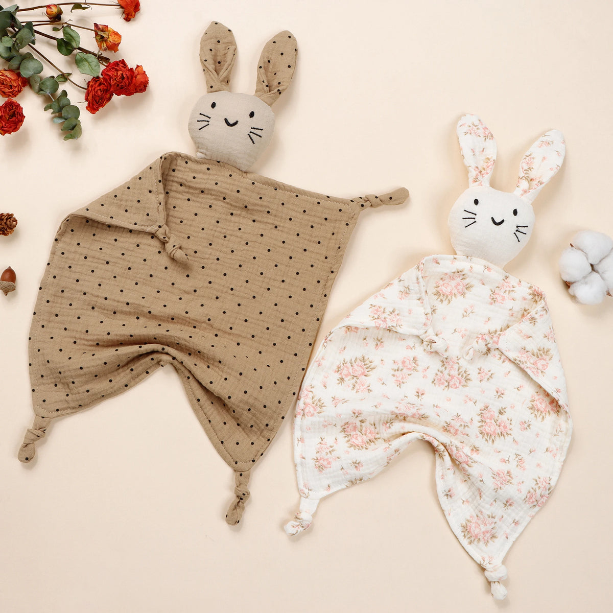 Pure Cotton Printed Cat Face Embroidery Rabbit Comfortable Blanket For Newborn Kids Stuffed Plush Toy Baby Saliva Towel Cat Doll