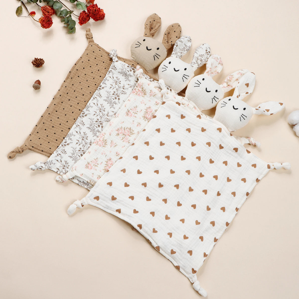 Pure Cotton Printed Cat Face Embroidery Rabbit Comfortable Blanket For Newborn Kids Stuffed Plush Toy Baby Saliva Towel Cat Doll
